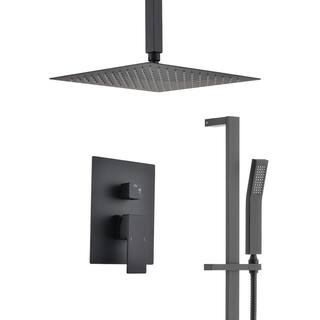 Nestfair 2 Spray Patterns Wall Bar Shower Kit with Hand Shower and Ceiling Mount Shower Head in Matte Black DGP036M