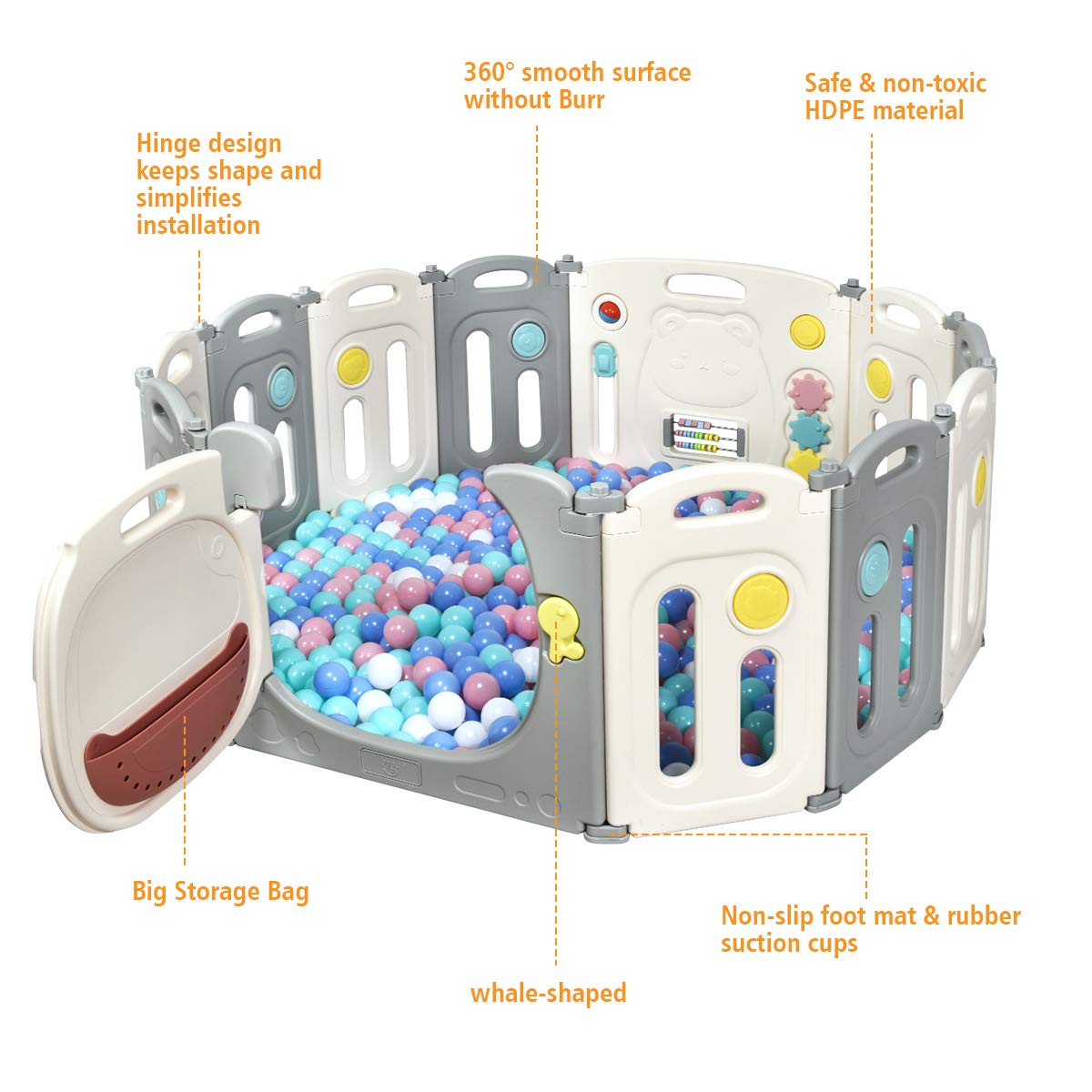 Costzon Baby Playpen, 12/14/16 Panel Foldable Thicken Kids Safety Play Fence with Storage Bag