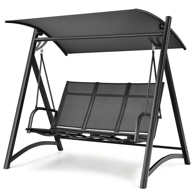 3-Person Anti-rust Aluminum Outdoor Patio Porch Swing Chair Bench Glider with Adjustable Canopy