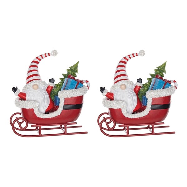 Set of 2 Santa Gnome in Sleigh Christmas Tabletop Figurines 8