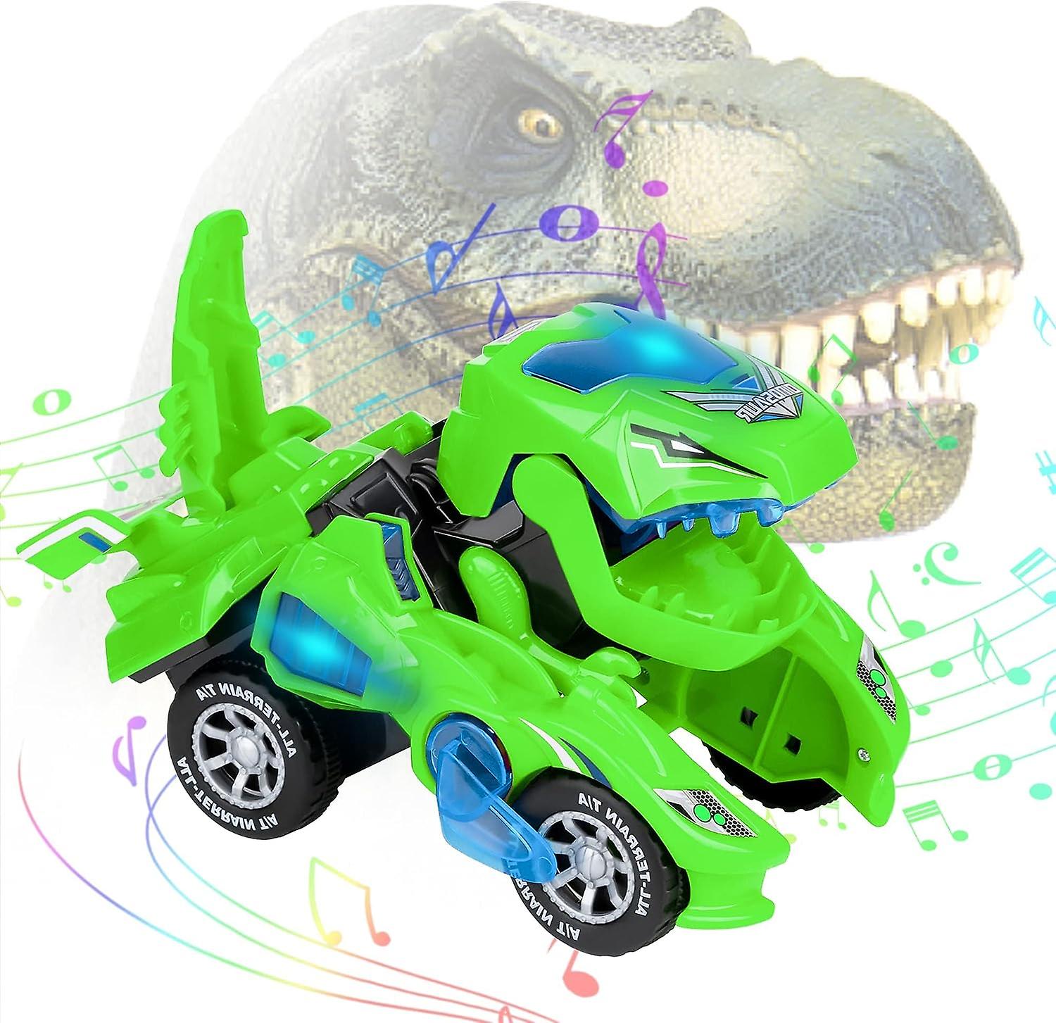 Automatic Dinosaur Toys With Music， 2 In 1 Automatic Dino Cars With Led Light， Dinosaur Toys For Kids 3-5 Green -