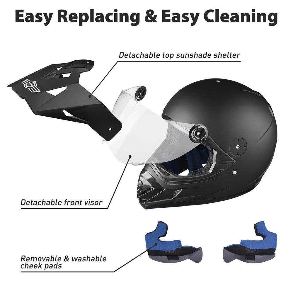 AHR Offroad Helmet DOT Full Face Dirt Bike Black