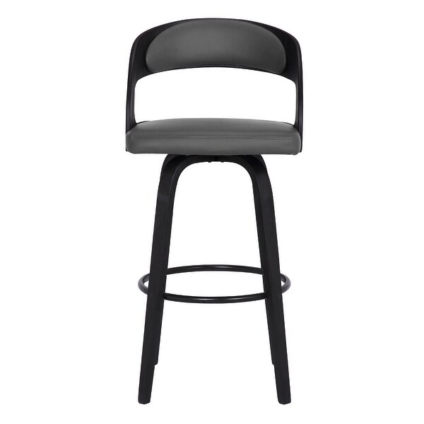 Counter Height Wooden Bar Stool with Cutout Padded Backrest， Black and Gray - 37 H x 18 W x 18 L Inches