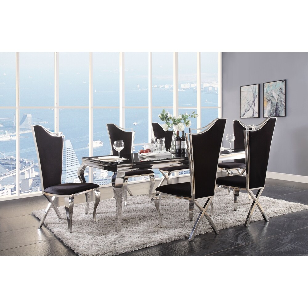 ACME Fabiola Dining Table in Stainless Steel and Black Glass