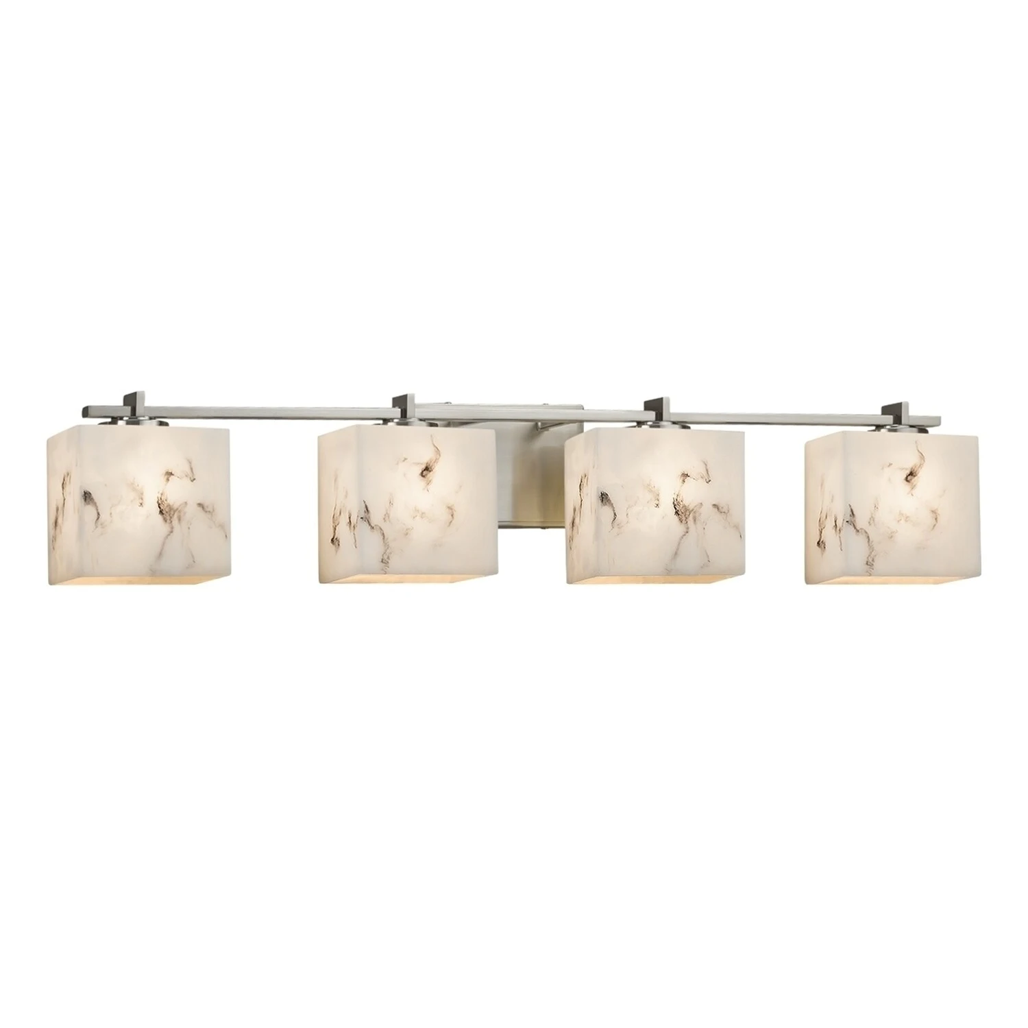 Justice Design LumenAria Era 4-light Brushed Nickel Bath Light, Off-white Rectangle Shade