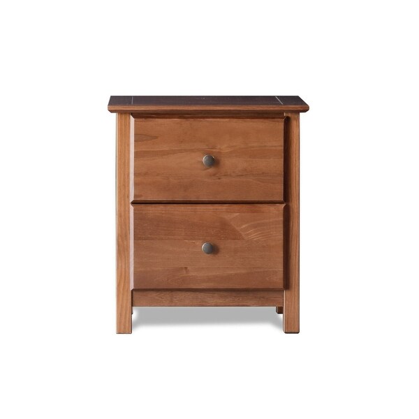 Farmhouse Solid Pine Wood 2 Drawer Nightstand in Walnut Finish - - 35464158