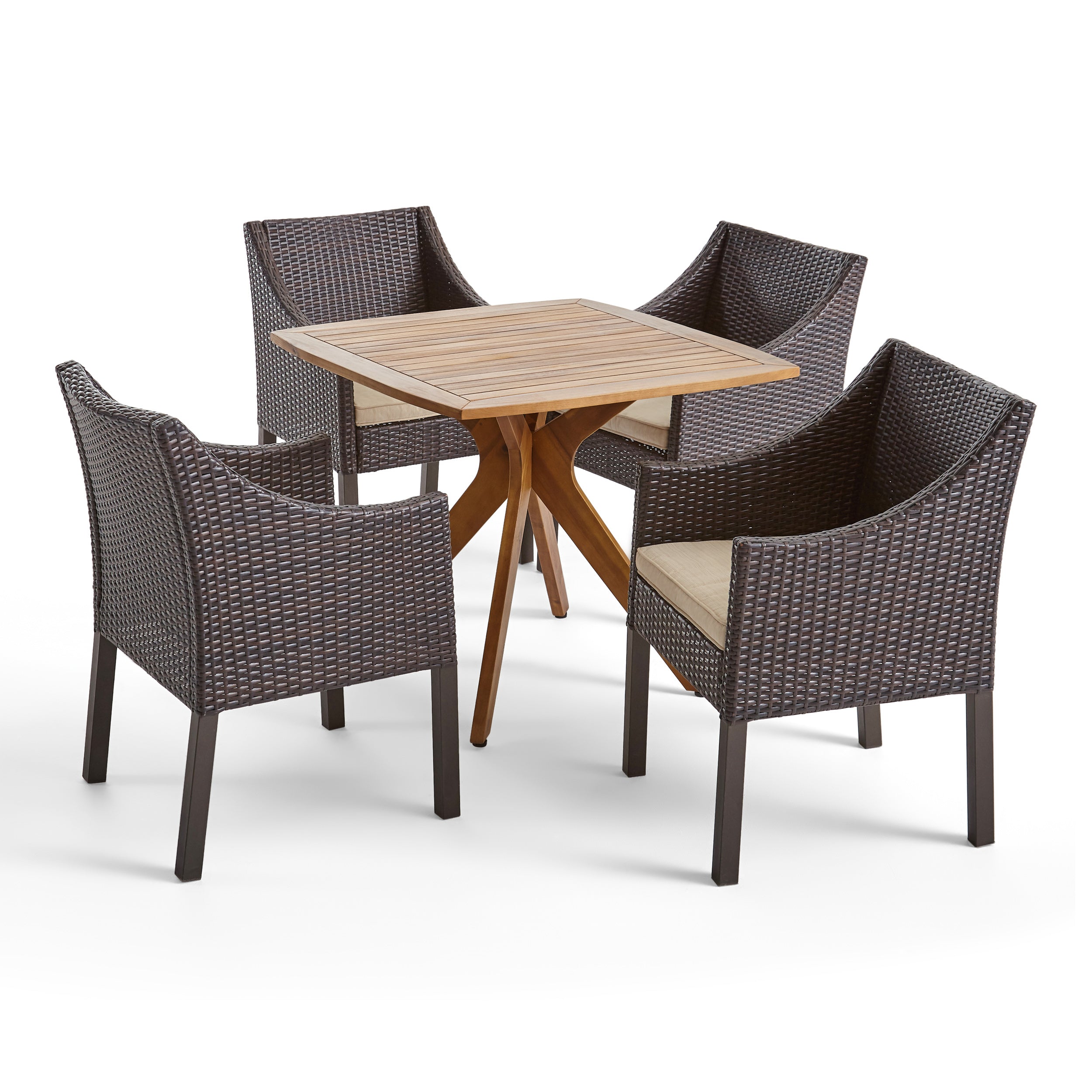 Tarry Outdoor 5 Piece Wood and Wicker Dining Set