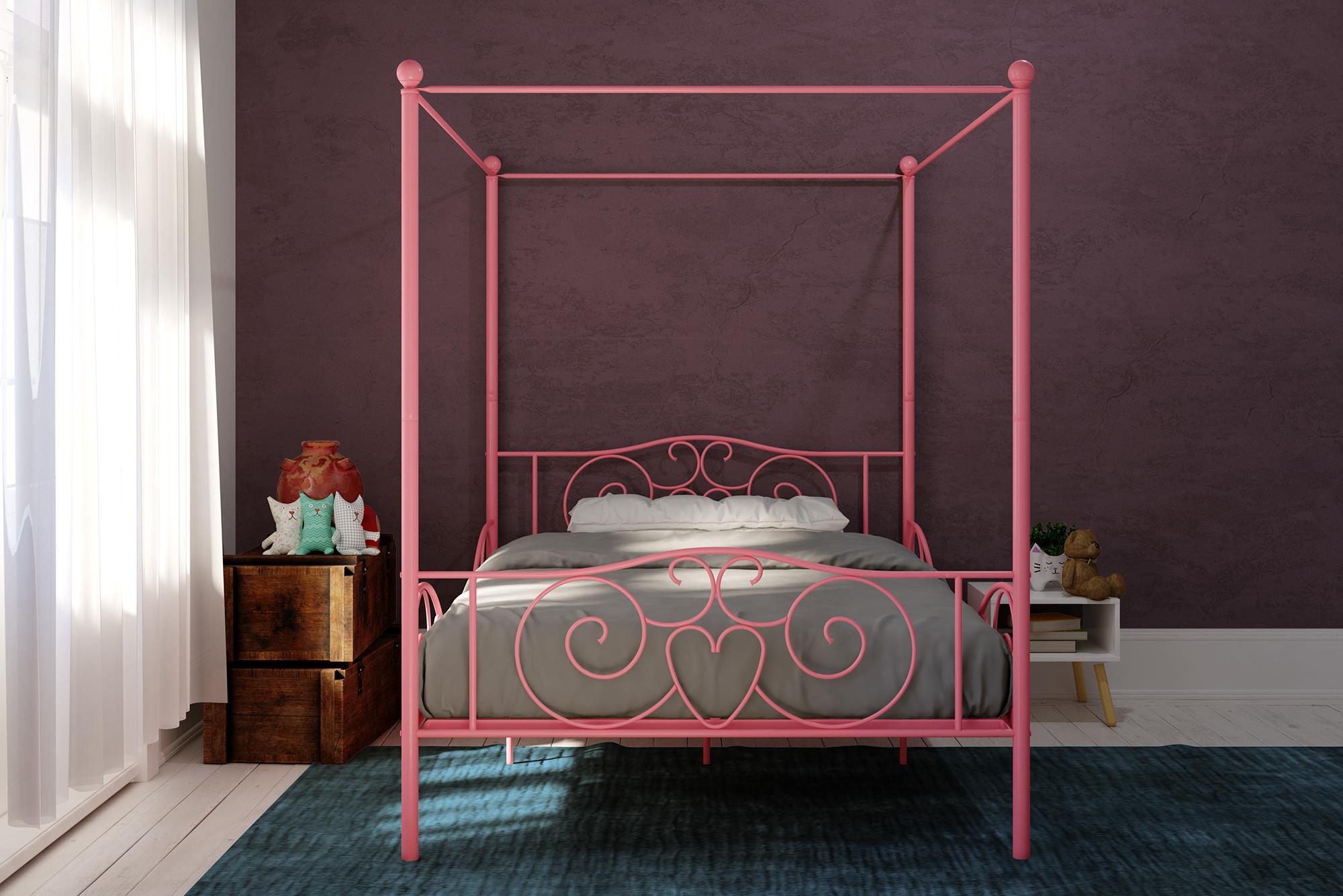 Elm & Oak Metal Canopy Kids Poster Bed, Twin, Pink