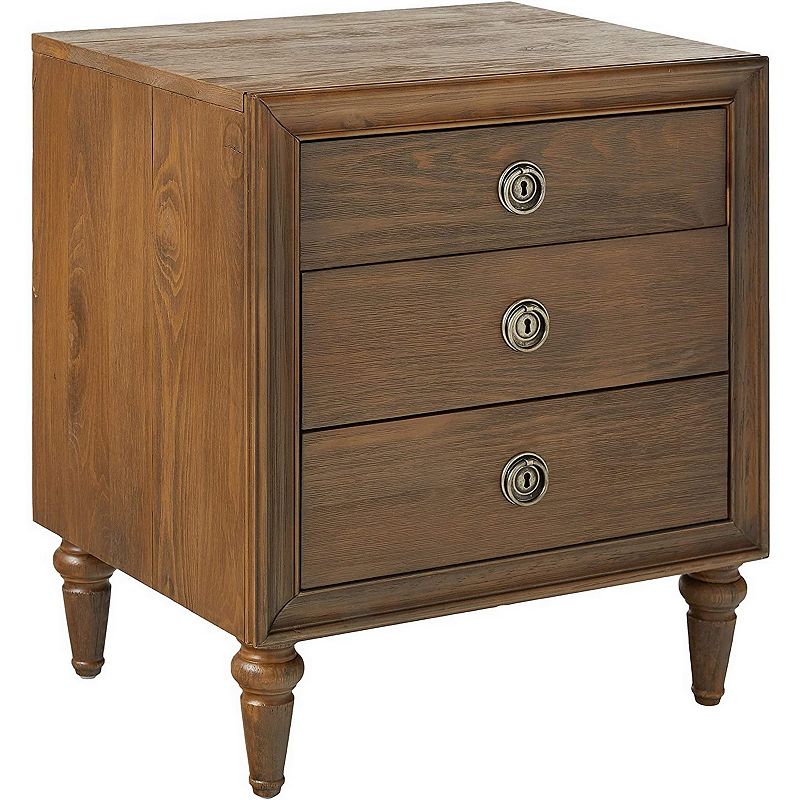 Traditional Style 3 Drawers Wood Nightstand By Inverness， Brown