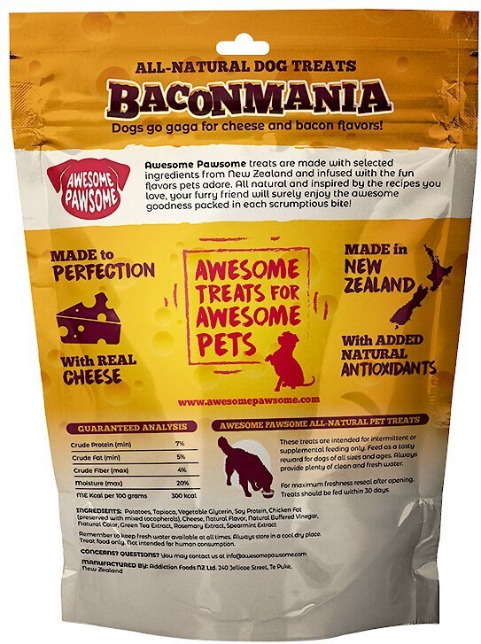 Awesome Pawsome Baconmania Dog Treats， 3-oz bag