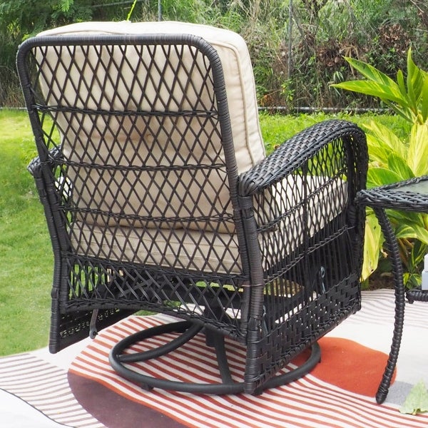 3-Pieces Conversation Set， Outdoor Wicker Rocker Swivel Patio Bistro Set， Rocking Chair with Glass Top Side Table for Garden - Overstock - 38006824