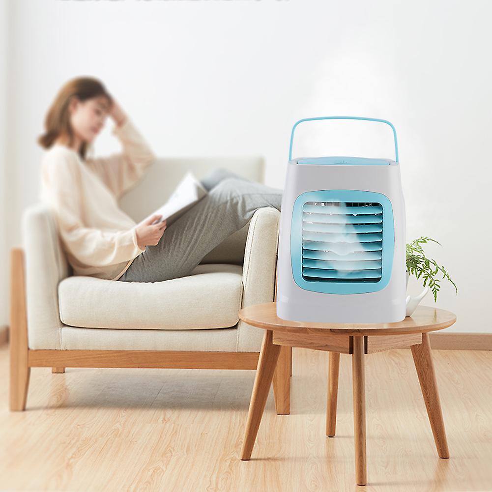 Portable Mini Multi Function Usb Led Air Cooler Humidifier Cooling Fan For Home Bedroom Office(blue )