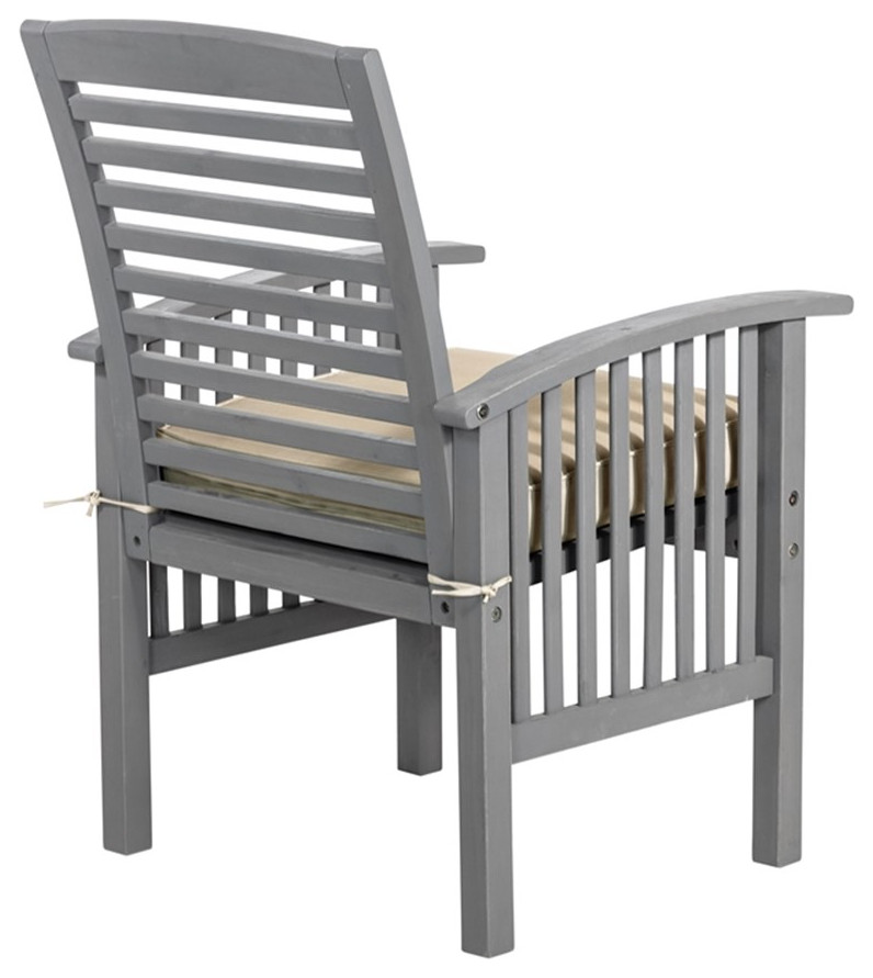 Walker Edison Acacia Wood Patio Chairs with Cushions  Gray Wash   Transitional   Outdoor Lounge Chairs   by Homesquare  Houzz