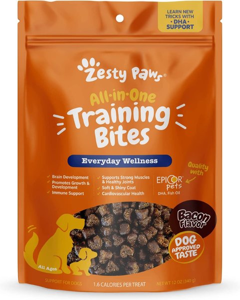 Zesty Paws Bacon Flavored All-in-One Training Bites Dog Treats， 12-oz pouch