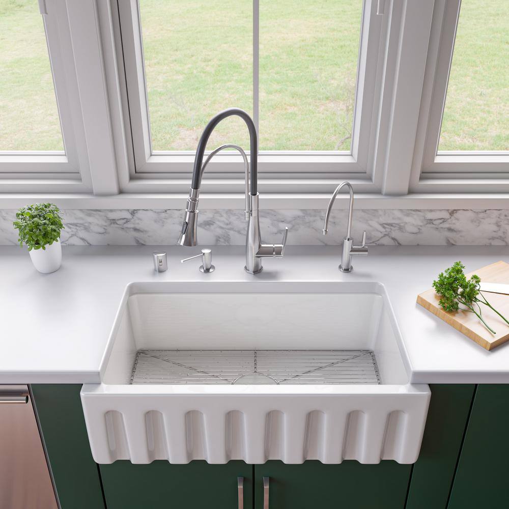 ALFI BRAND Farmhouse Fireclay 33 in. Single Bowl Kitchen Sink in White AB3318HS-W