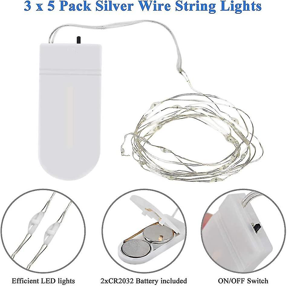 Led String Lights 15 Pack， 2m 20 Led Fairy Lights Battery Operated， Copper Wire Light  (blue)