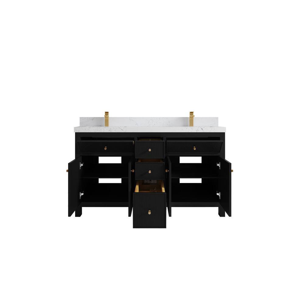 Willow Collections Sonoma 60 in. W x 22 in.D x 36 in. H Double Sink Bath Vanity in Black with 2 in.Empira Quartz Top SON_BLK_EMP_WT_60D