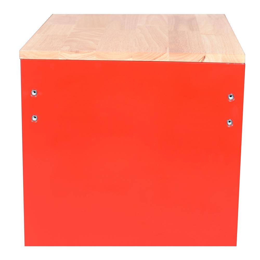 Husky 42 in. W x 18.1 in. D 8-Drawer Red Mobile Workbench Cabinet with Solid Wood Top