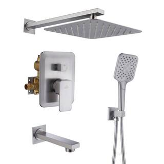 CASAINC 3-Spray Patterns with 9.8 in. Tub Wall Mount Dual Shower Heads in Spot Resist Brushed Nickel HM-B206-SQ-BN