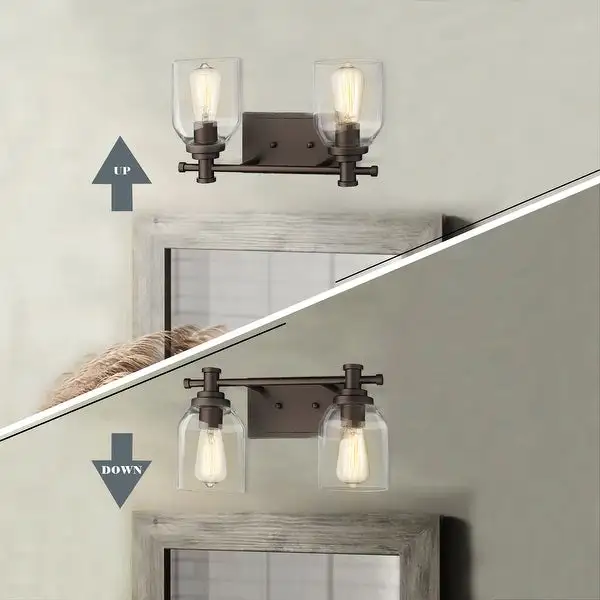 2-Light Bathroom Vanity Light, Farmhouse Bathroom Wall Sconce with Clear Glass Shade