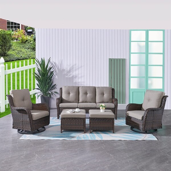 Pocassy 5Piece Outdoor Wicker Sofa Set with Swivel Chairs