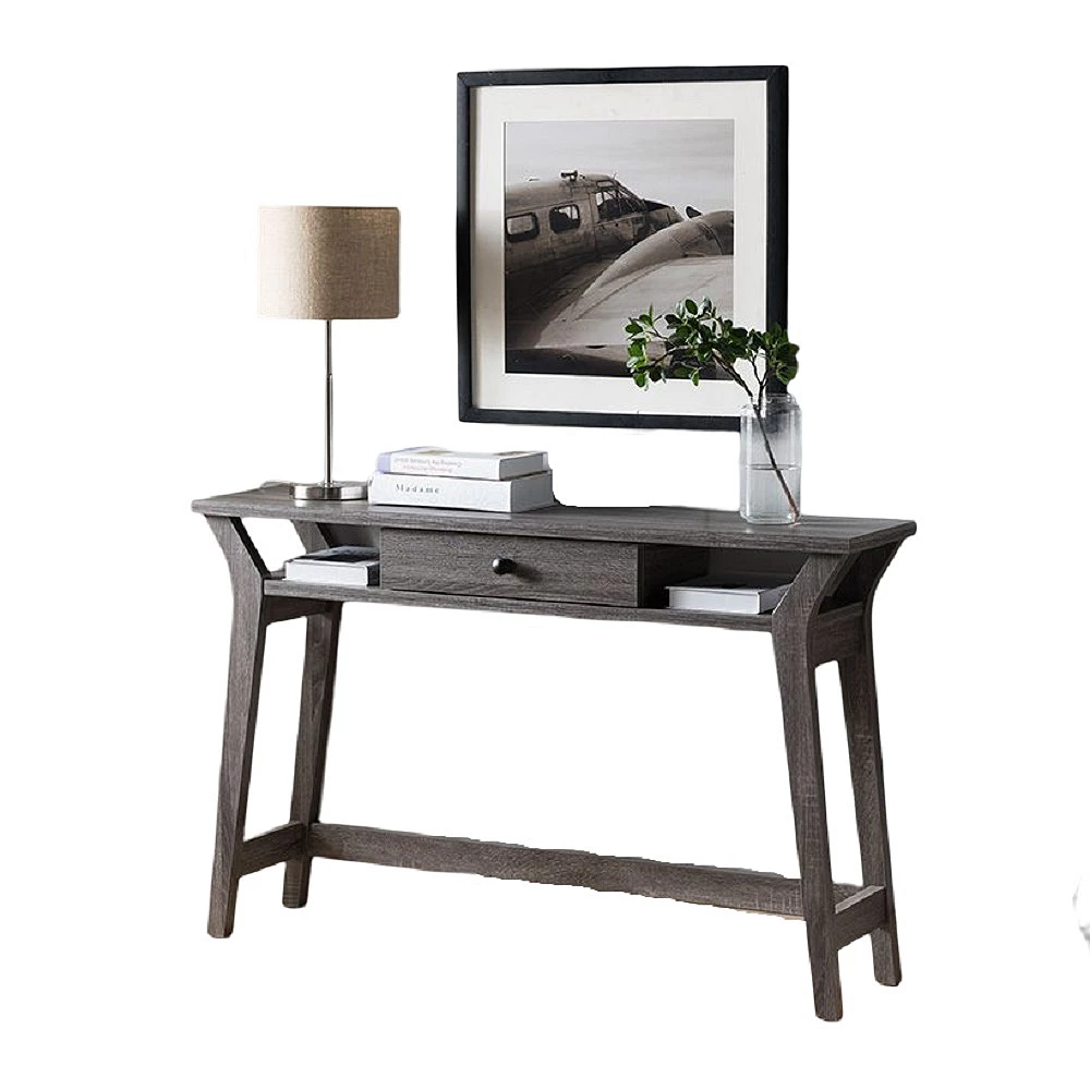 FC Design 47.25W Console Table with One Center Drawer and Two Side Shelf for Storage in Distressed Grey Finish