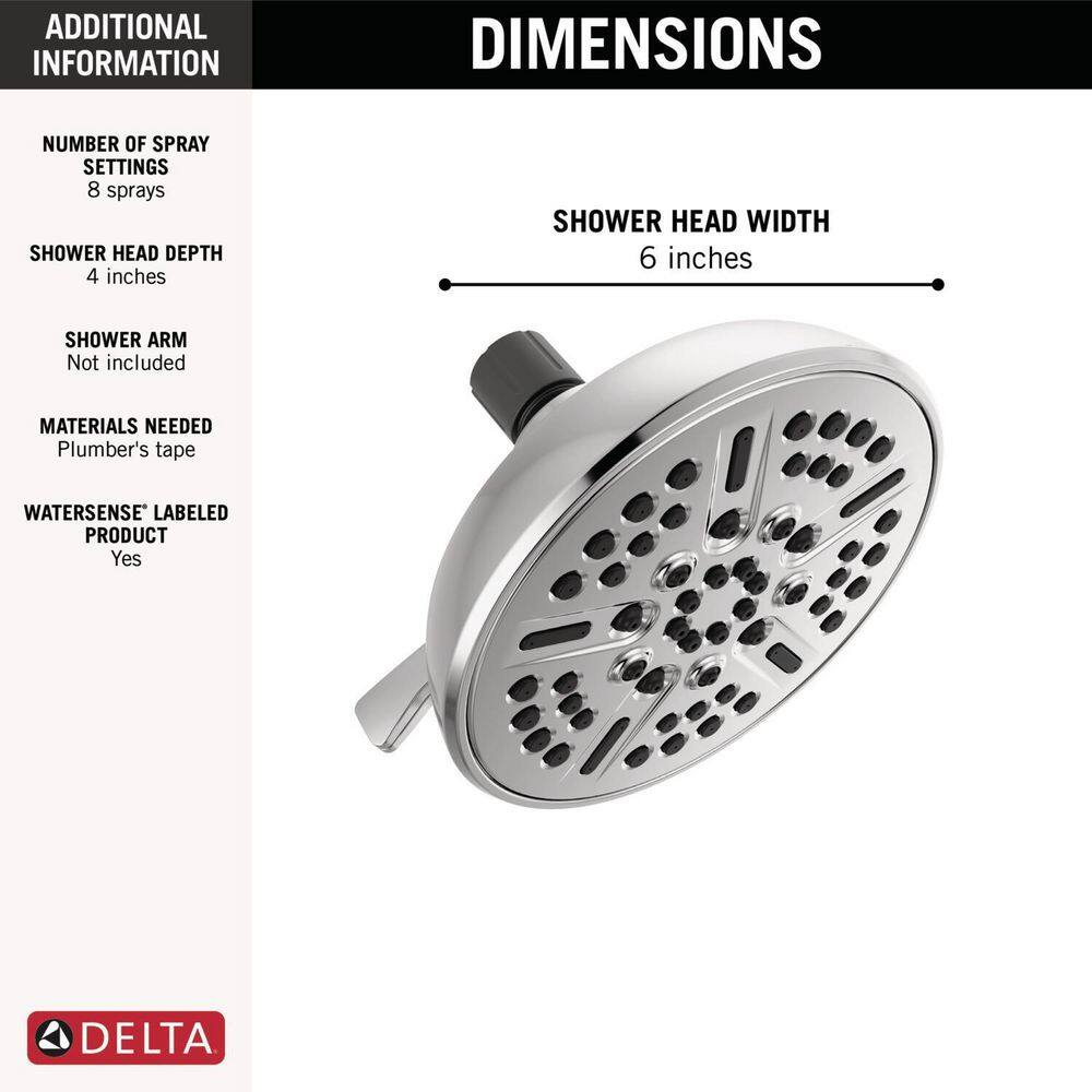 Delta 8-Spray Patterns 1.75 GPM 5.94 in. Wall Mount Fixed Shower Head in Chrome 75898C