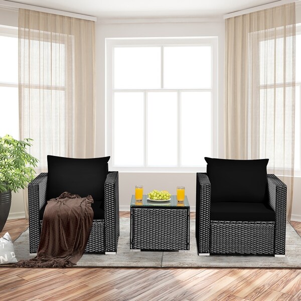 Costway 3PCS Patio Rattan Wicker Furniture Set Sofa Table W/Cushion