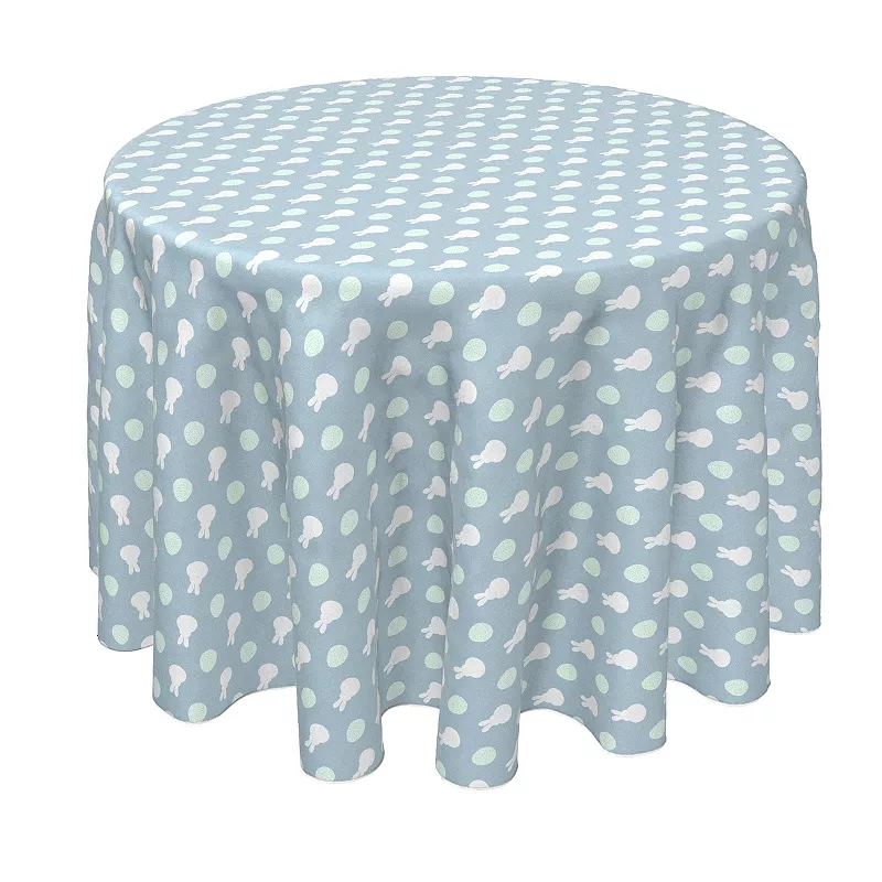 Round Tablecloth， 100% Polyester， 60 Round， Blue Patterned Bunnies and Eggs