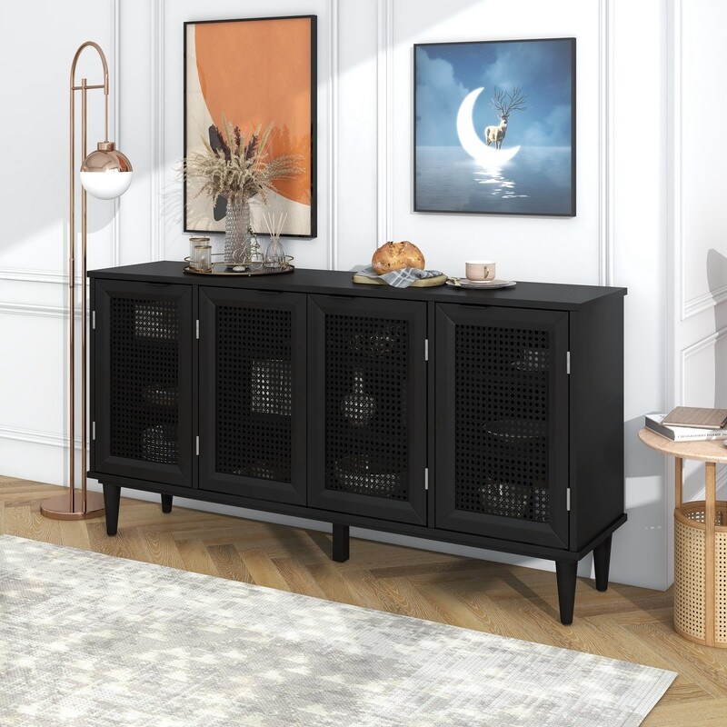 Classic Large Storage Space Sideboard with Artificial Rattan Door