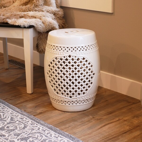 Sunnydaze Marrakesh Lattice Ceramic Decorative Garden Stool