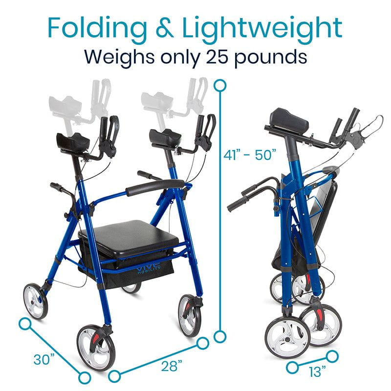 Vive Health Folding Lightweight Upright Walker-Series T - Height Adjustable Handrails, 400lbs Weight Capacity