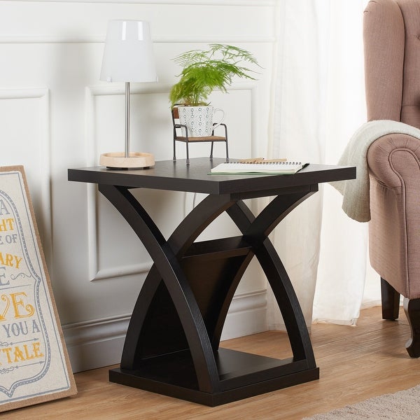 DH BASIC Contemporary Espresso X-Base Open Shelf End Table by Denhour