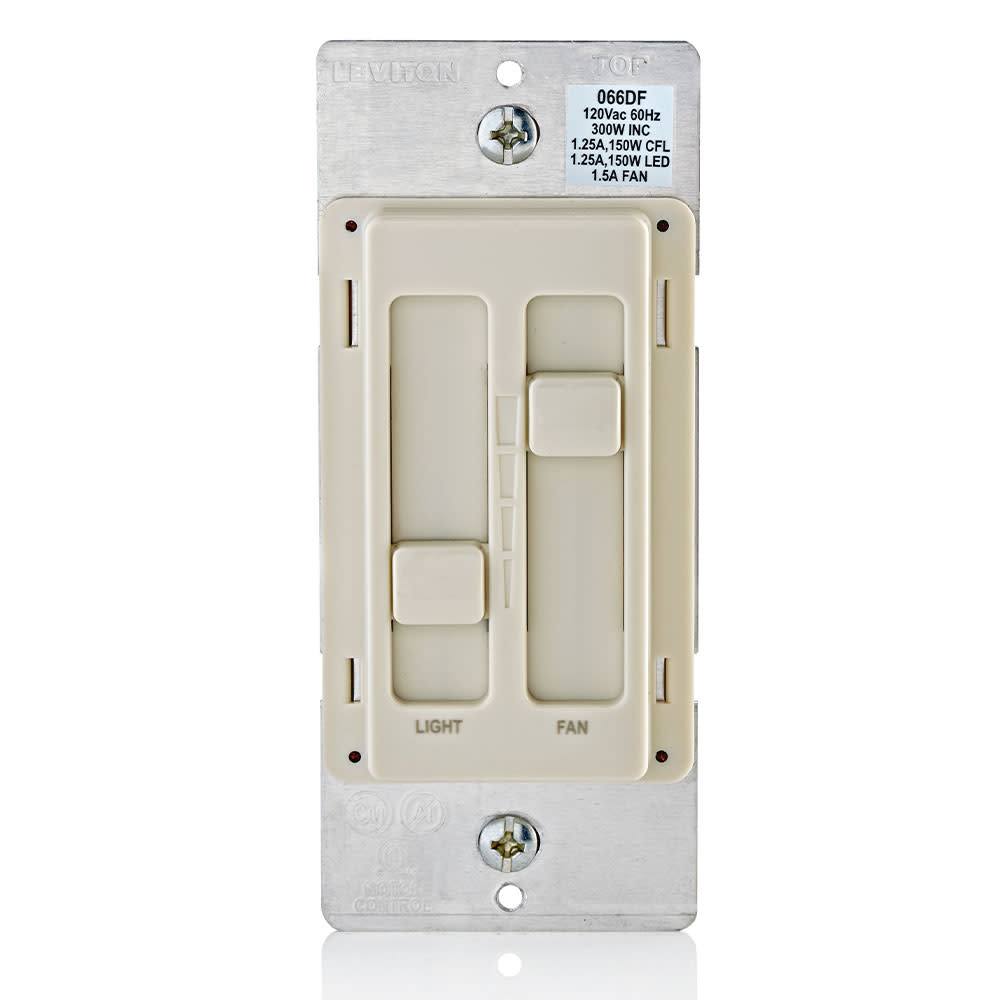 Leviton SureSlide Light Almond Fan/LED Light Control Slide Switch ;