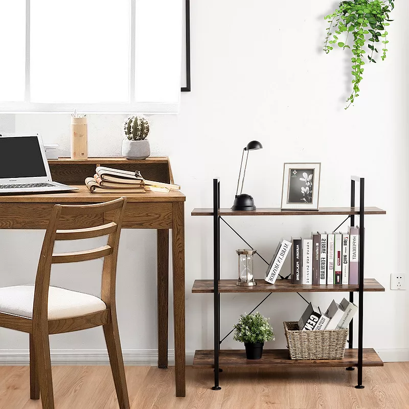 Industrial Bookcase with Metal Frame for Home Office