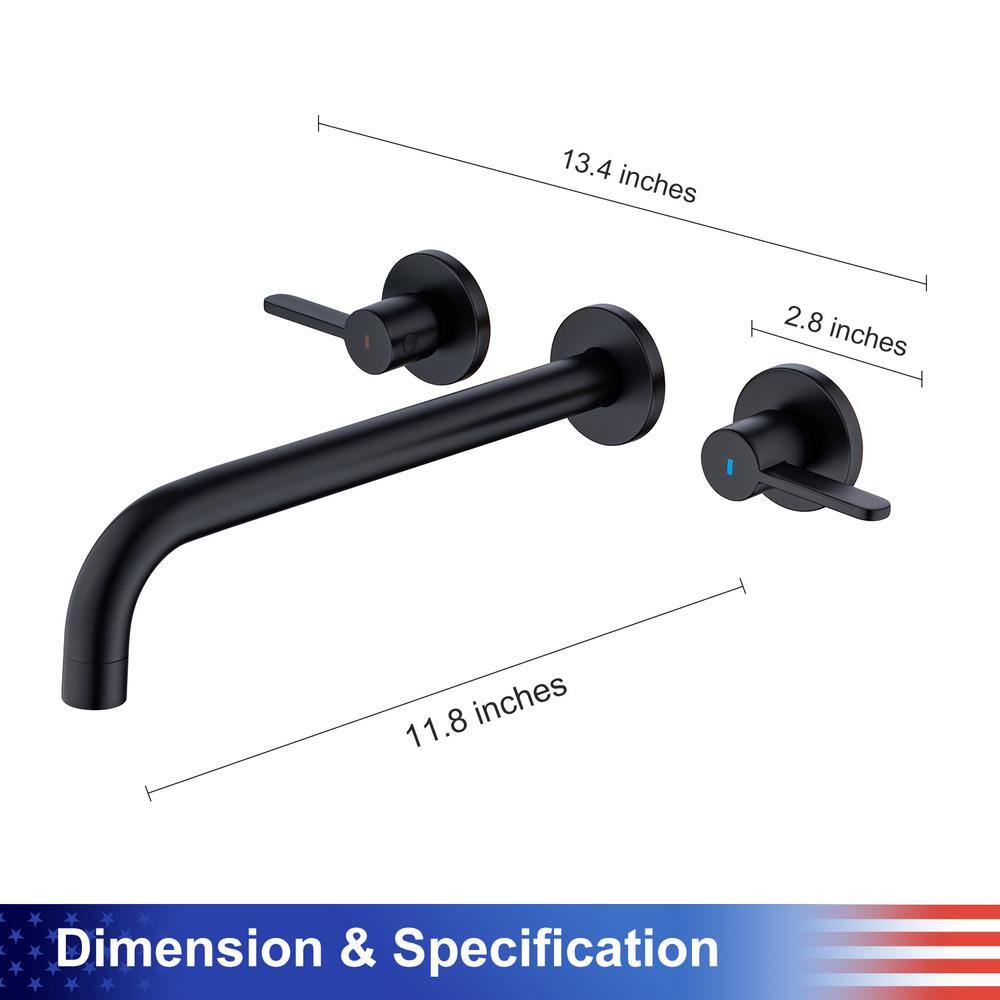 RAINLEX 8014 2-Handle Wall Mount Tub Faucet with High Flow Rate and Long Spout in Matte Black RX8014H