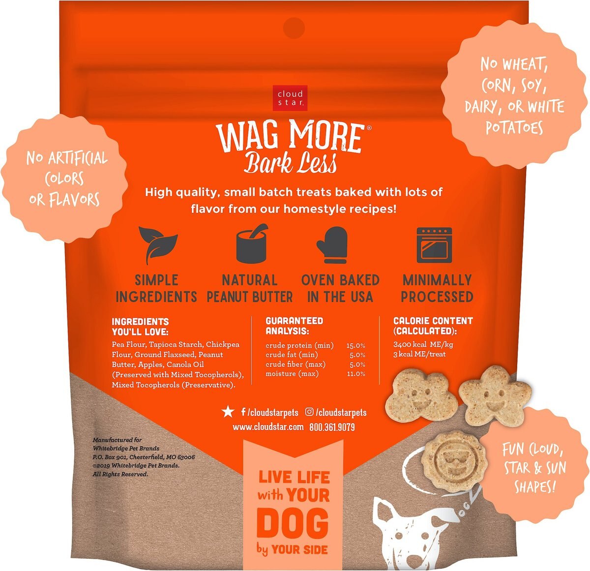 Cloud Star Wag More Bark Less Grain-Free Oven Baked Peanut Butter and Apples Mini Biscuits Dog Treats