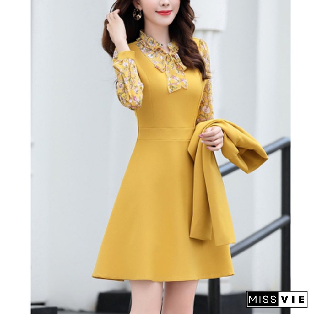 Women Office Wear Long Dress Suits Pink Yellow Green Dresses Suit 2 Pieces Set Outfit Clothes Womens Short Jacket And Dress