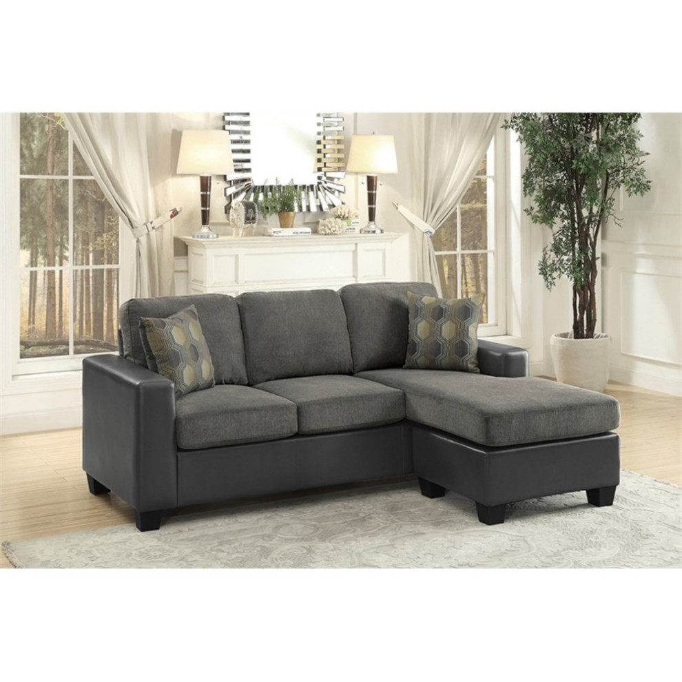 Lexicon Slater Reversible Sofa Chaise with 2 Pillows in Gray   Transitional   Sectional Sofas   by Homesquare  Houzz