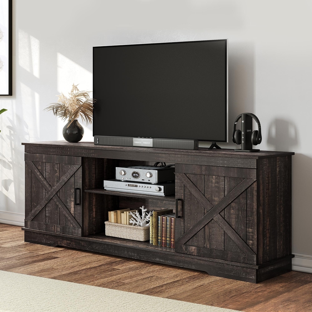 Farmhouse TV Stand for 65 Inch TV Media Console Entertainment Center Rustic Barn Doors