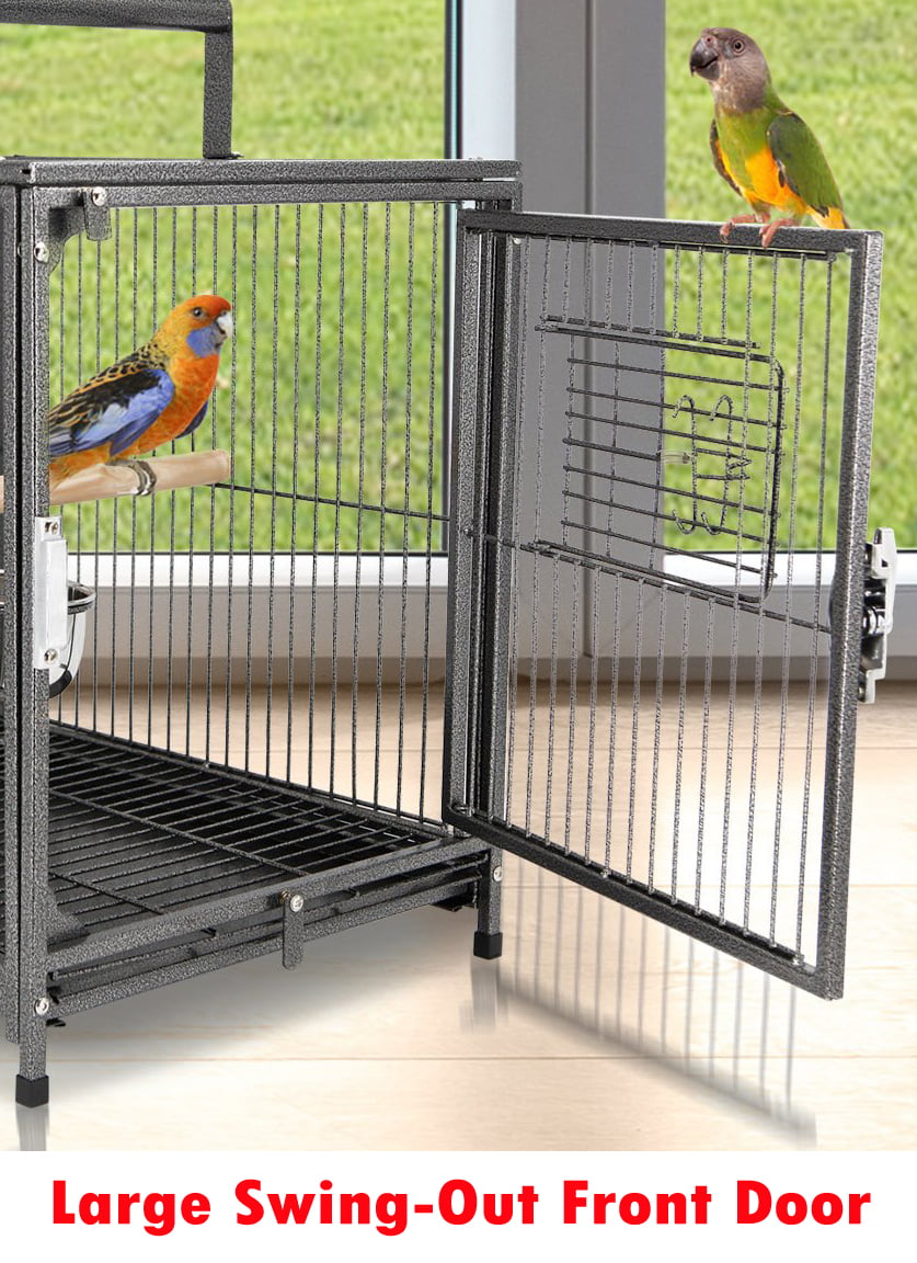 22-Inch Portable Heavy Duty Travel Veterinary Parrot Bird Carrier Play Stand Perch Cage Feeding Bowl Stand with Handle and Accessories