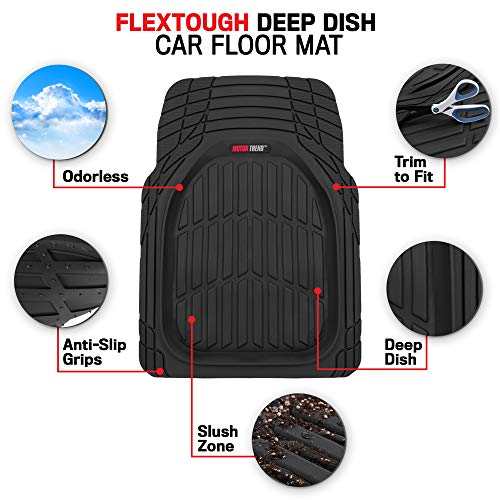 Motor Trend FlexTough Contour-2 Piece Front Car Floor Mats- Black FlexTough Contour Liners-Deep Dish Heavy Duty Rubber Floor Mats for Car SUV Truck and Van-All Weather Protection， Universal Trim to Fit