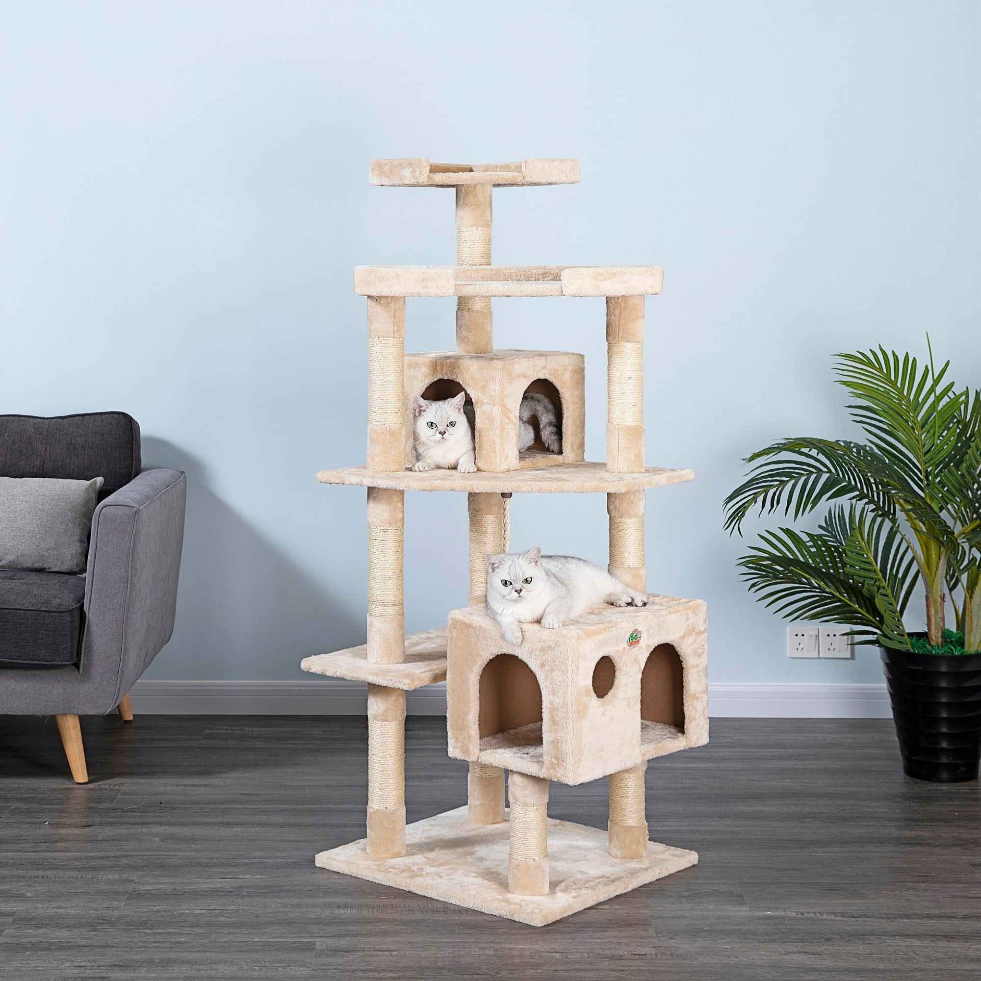 Go Pet Club Beige Cat Tree House with Sisal Scratching Posts， 60.5