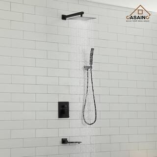 CASAINC 1-Handle 1-Spray Pattern 10 in. Wall Mount Shower Set Shower Head Tub and Shower Faucet Matte Black (Valve Included) DB-W93103H-10