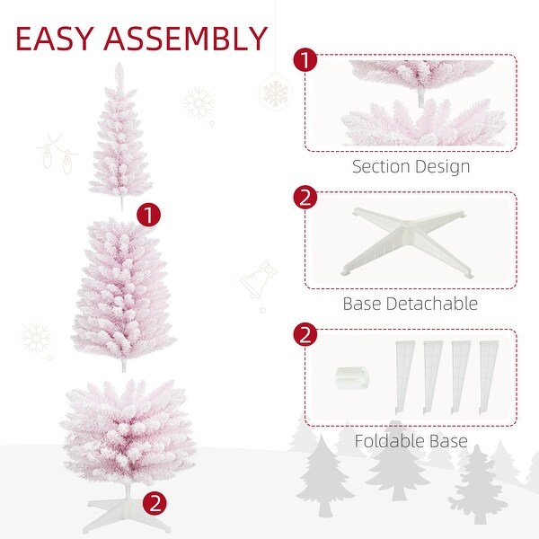 HOMCOM 7' Snow Flocked Artificial Pencil Christmas Tree，Slim Xmas Tree Pink