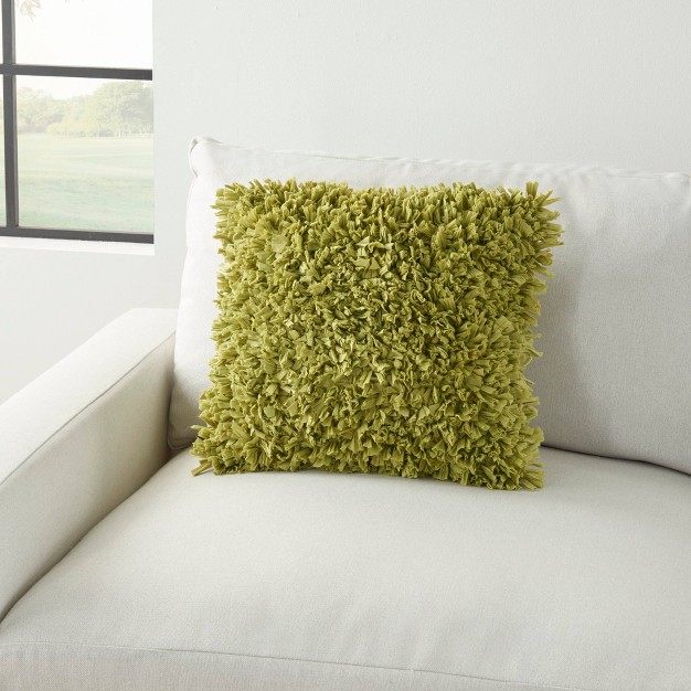 Shag Chindi Short Cut Square Throw Pillow Lime Mina Victory