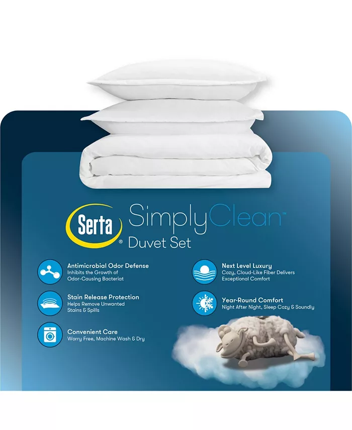 Serta Simply Clean Antimicrobial Twin and Twin Extra Long Duvet Set， 2 Piece