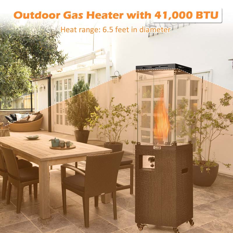 41000 BTU Propane Patio Heater with Lockable Wheels, Tempered Glass Tube, Waterproof Cover