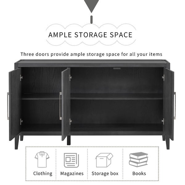 3-Door Wooden Storage Cabinet Sideboard with Adjustable Shelf