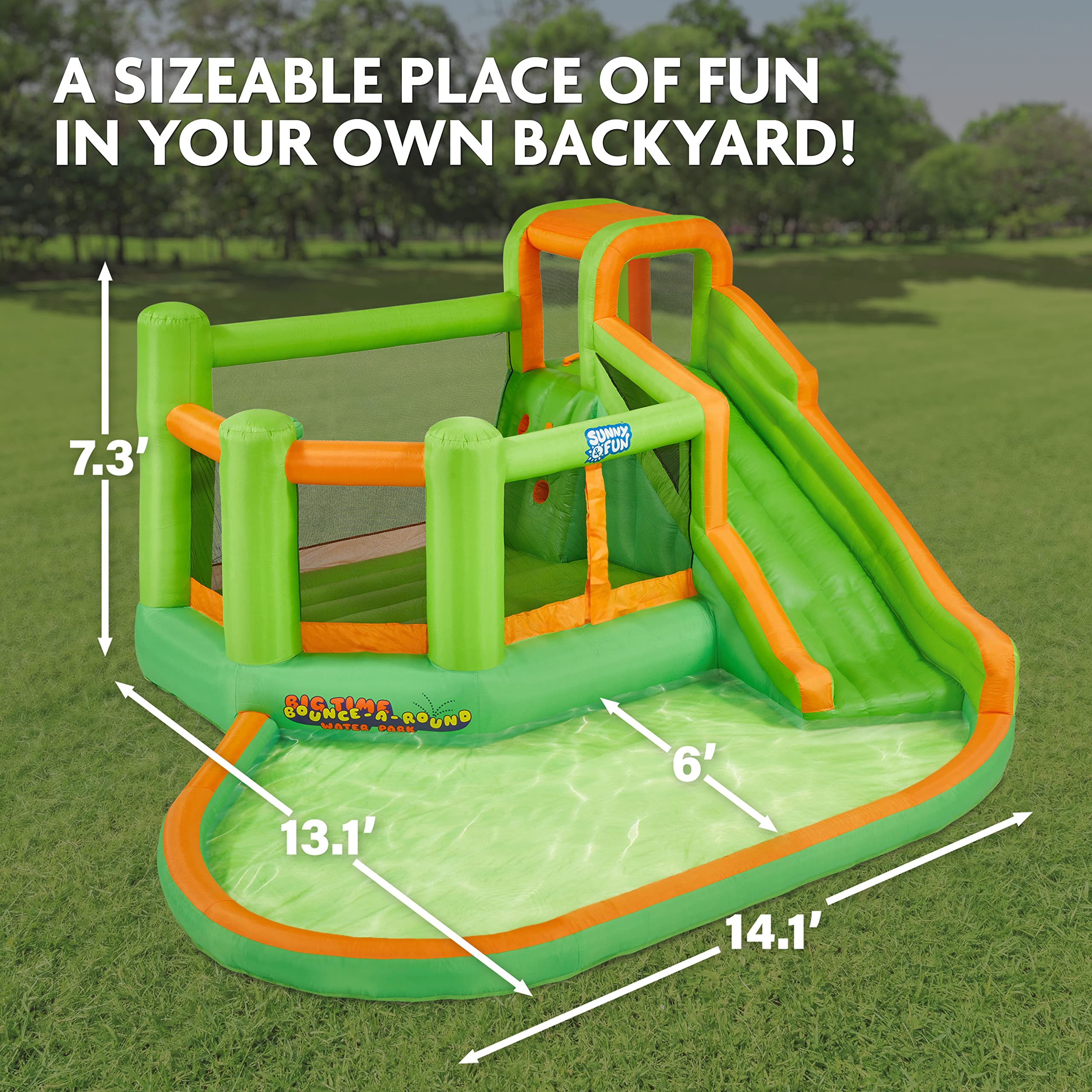 Sunny & Fun Inflatable Water Slide, Blow up Child Pool & Bounce House for Backyard - Green